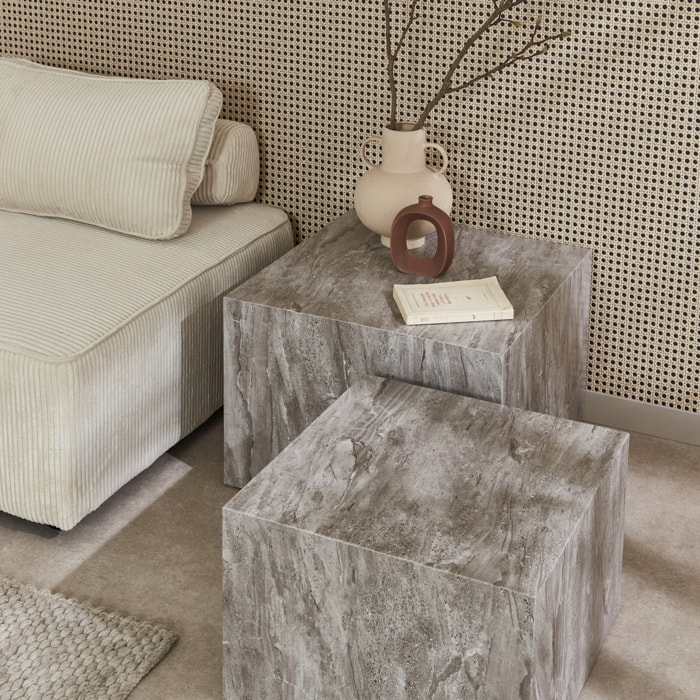 Set de 2 tables basses gigognes carrées effet marbre PAROS