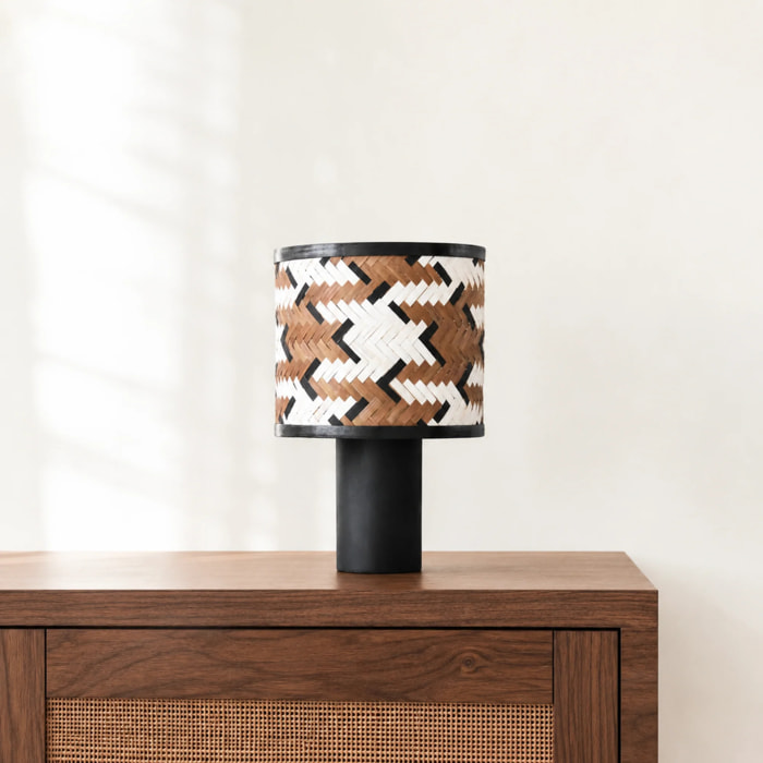Lampe à poser en bois de chêne et bambou marron et noir - Phil