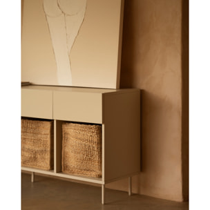 Buffet avec 4 tiroirs laqué en teinte sable de 176x40cm Hauteur: 75 Longueur: 176 Largeur: 40