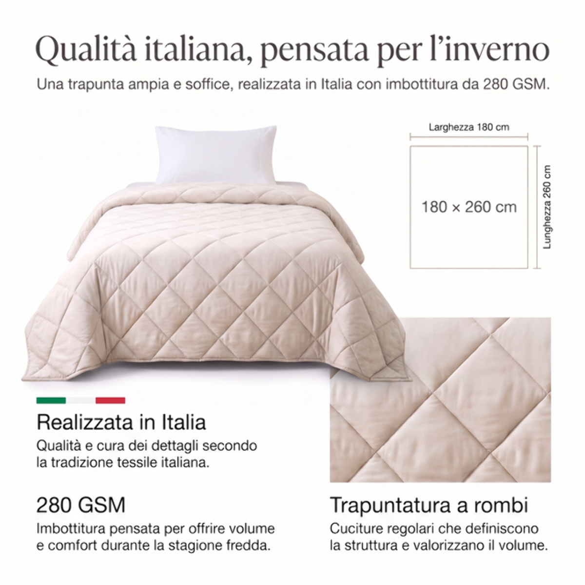Trapunta invernale Irina in velluto mano pesca - Crema