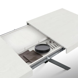 Tavolo CAMAIORE in legno, finitura bianco frassinato e base in metallo verniciato antracite, allungabile 140x90 cm - 220x90 cm