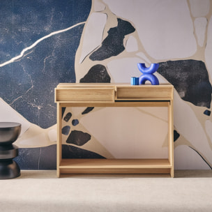 Console effet bois naturel 2 tiroirs et étagère - L 100 x P 33 x H 78cm - Kuba