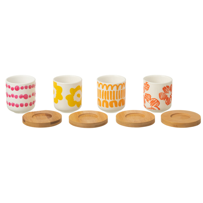 J-Line tasse à café + sous-tasse - bambou/céramique - mix - boîte de 4