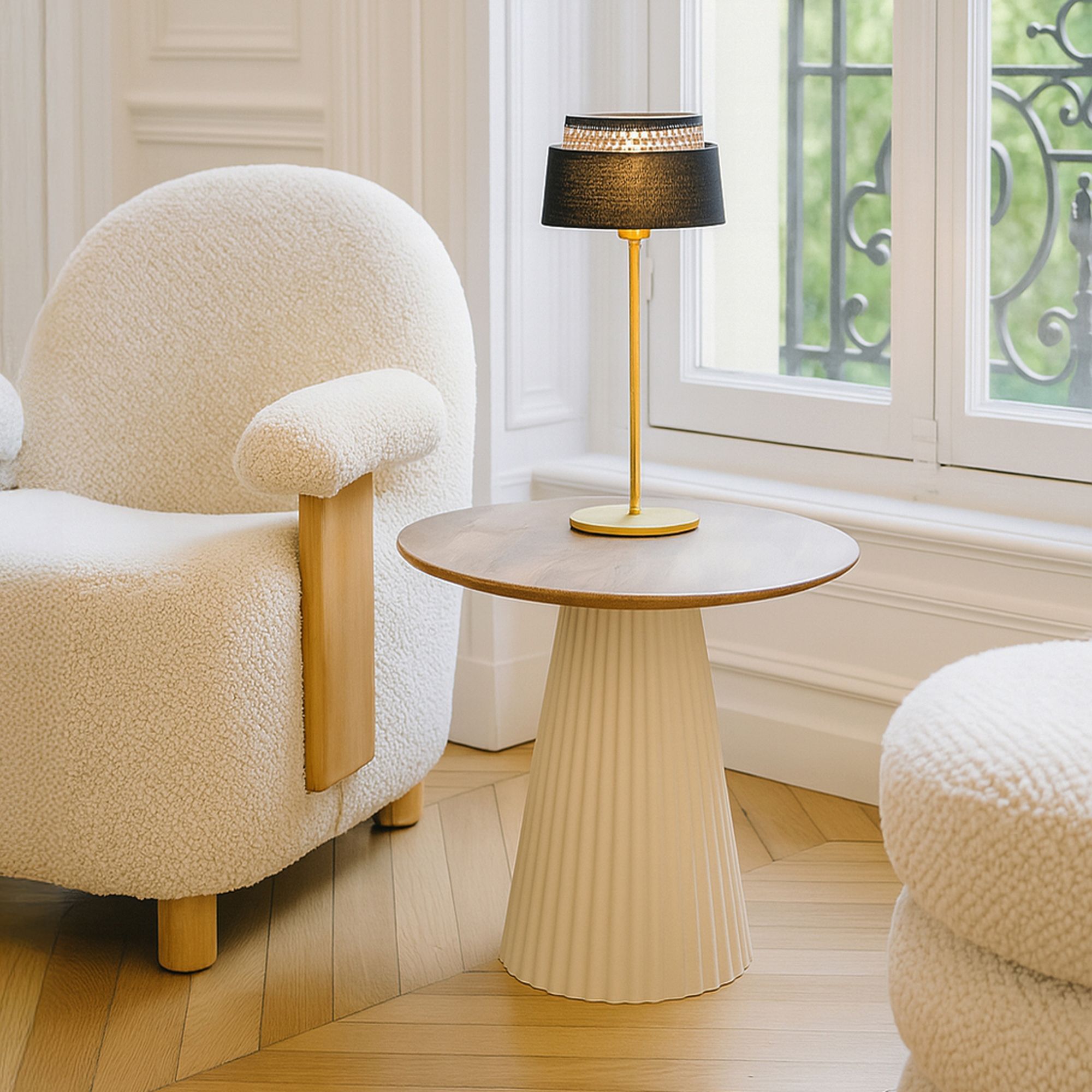 Table d'appoint en bois de manguier et pieds en métal écru FJORD