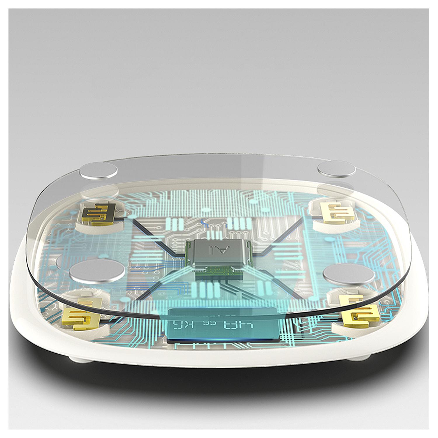 Bilancia intelligente Bluetooth con termometro. Applicazione con analisi corporea. Batteria ricaricabile.