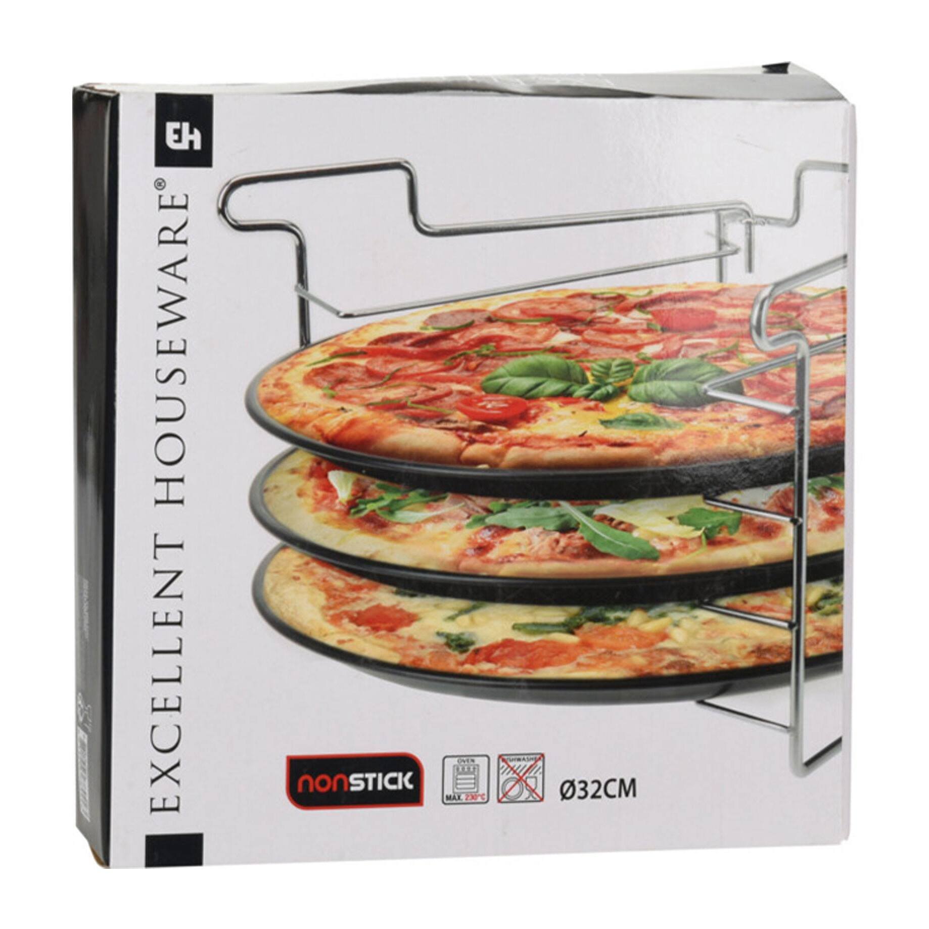 Juego de horneado de pizza de 4 pzs con soporte de alambre y 3 bandejas
