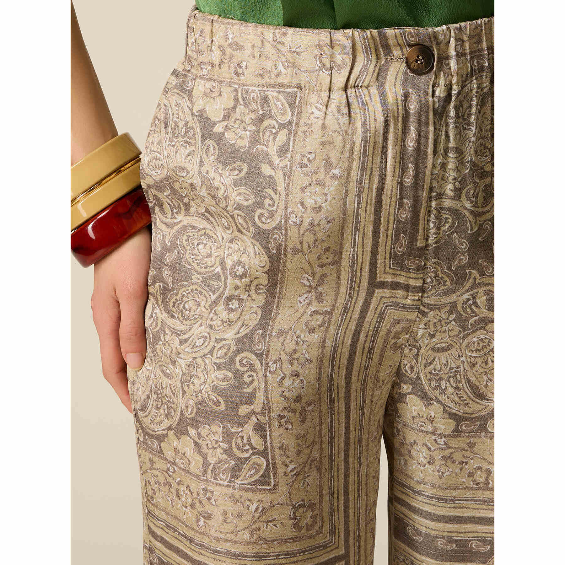 Oltre - Pantaloni palazzo in raso fantasia - Beige