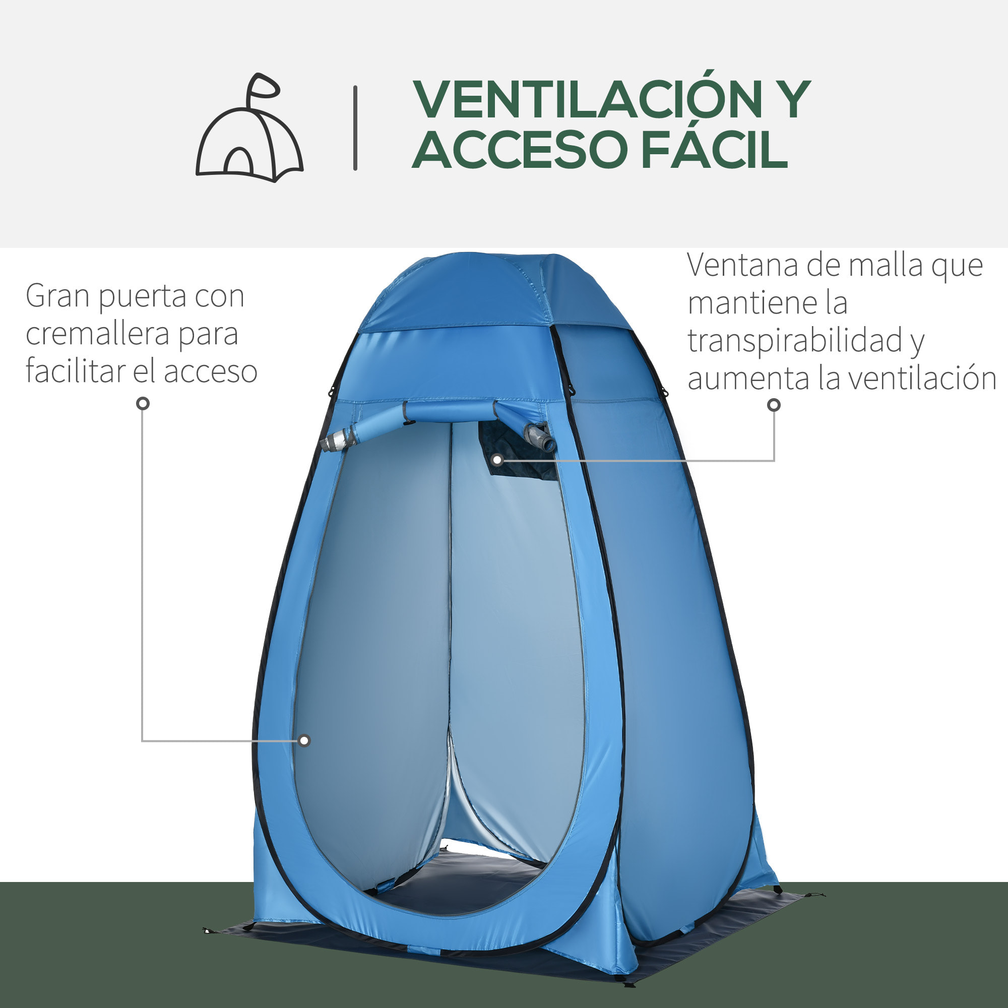 Tienda de Ducha Instantánea Tienda de Privacidad Portátil con 1 Gancho Bolsillo Bolsa de Transporte y UV 20+ para Baño Vestuario Cambiador Inodoro 126x124x189 cm Azul