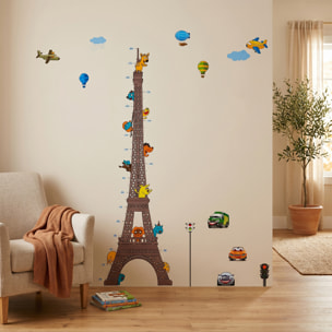 Stickers Muraux décoration adhésifs toise Tour Eiffel pour enfants avec animaux et avions