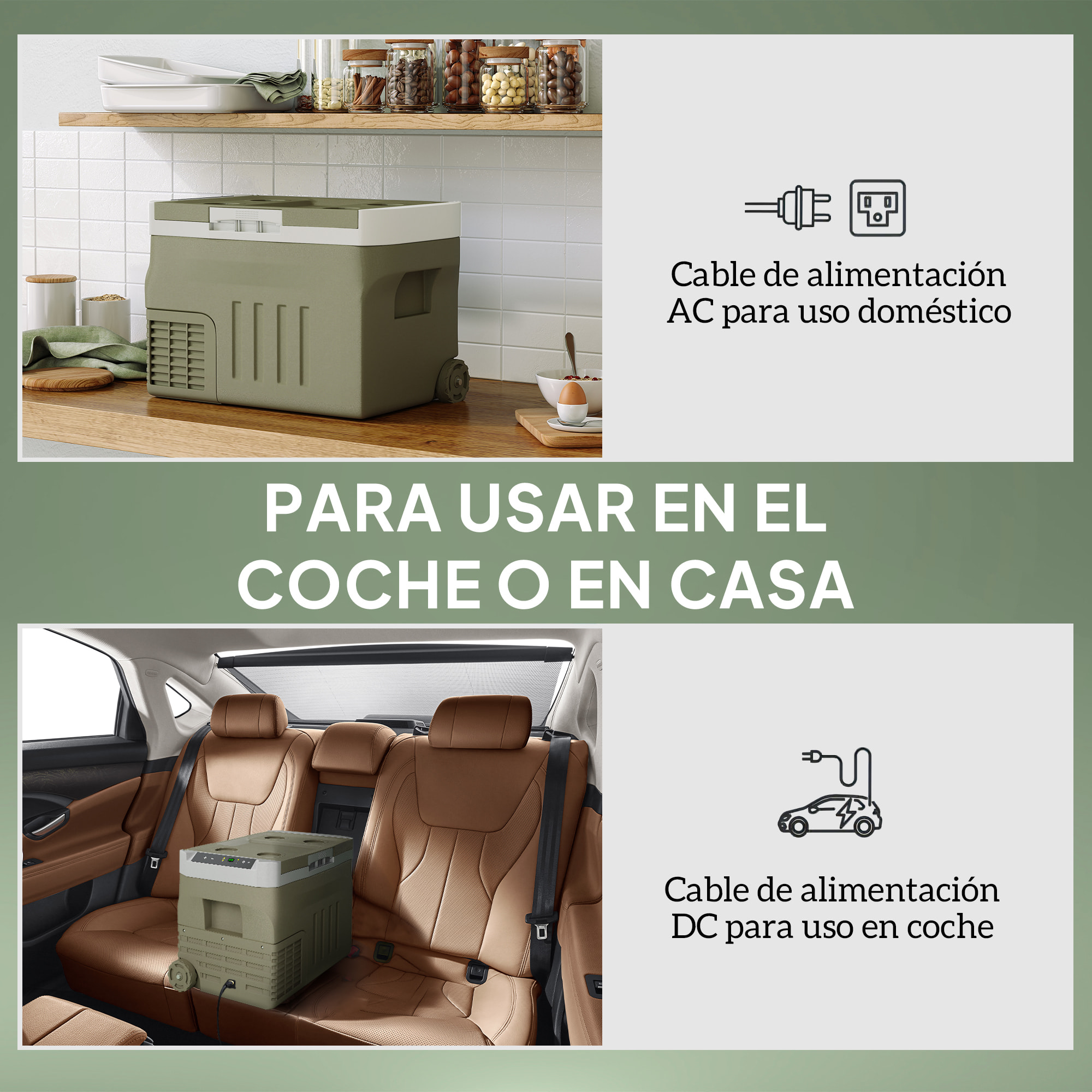 Nevera Portátil Eléctrica 30L Refrigerador de Coche -20℃ a +20 ℃ 12V/24V Mini Frigorífico con Ruedas Compresor Pantalla LED Táctil para Hogar Camping Viajes Automóvil 61x39x41,5 cm Verde