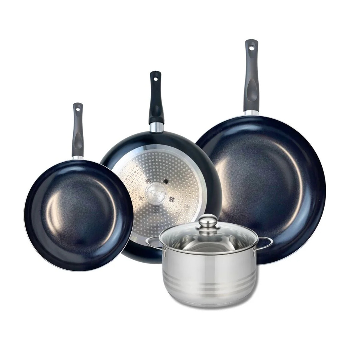 Ensemble de 3 Poêles de cuisson 24, 28 et 32 cm et 1 faitout 20 cm Elo Prima Brillant