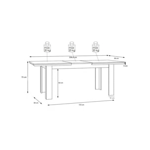 Table de repas extensible 160/206cm en bois effet chêne blanchi - ILONA