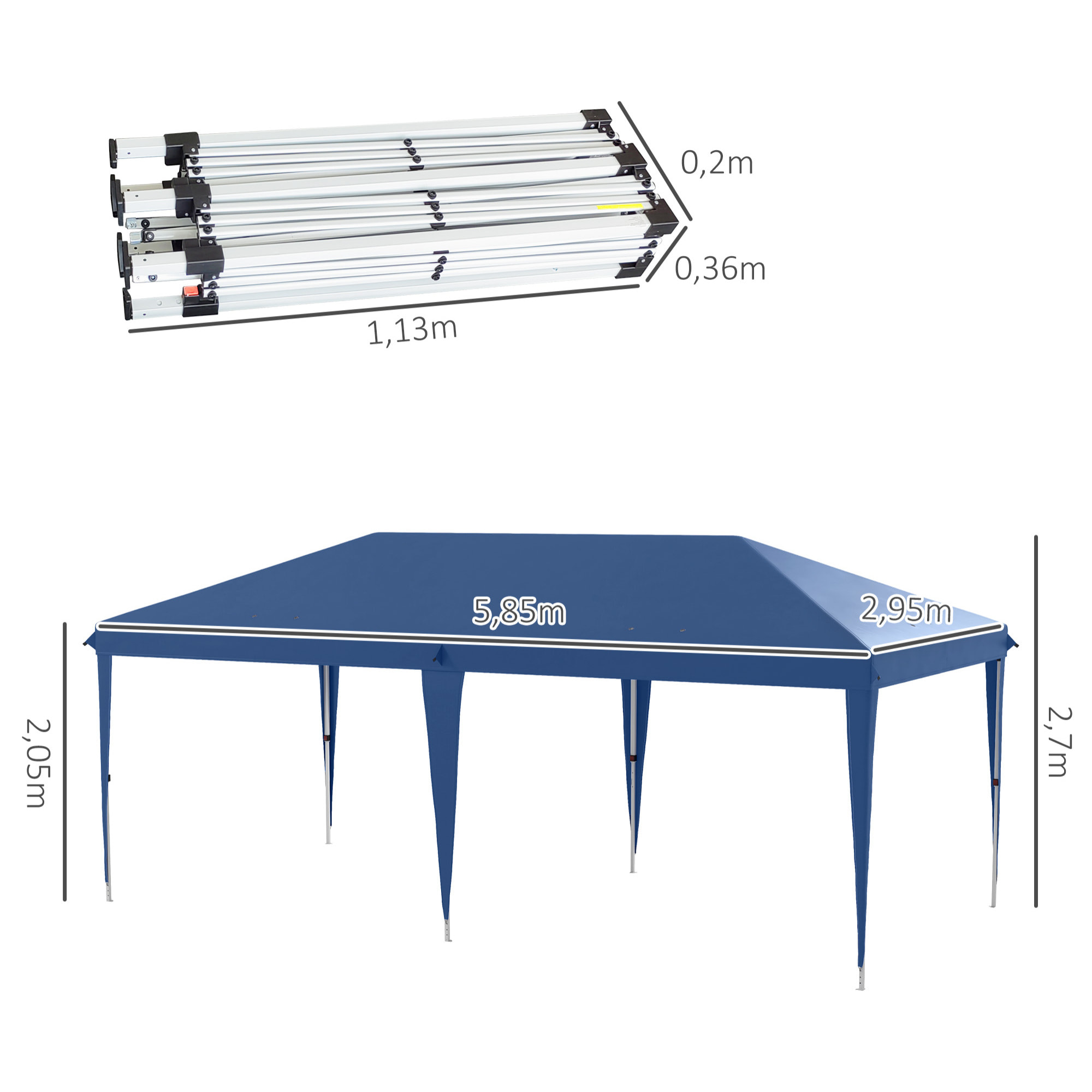 Carpa Plegable 6x3 m Cenador de Jardín con Altura Ajustable en 3 Niveles Bolsa de Transporte Anti-UV y Marco de Acero Carpa de Jardín para Patio Terraza Azul