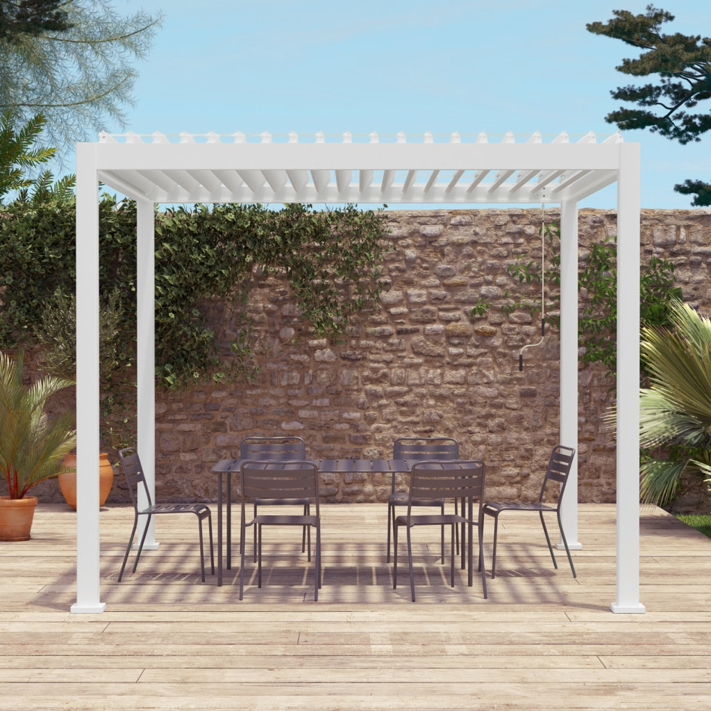 Pergola bioclimatique aluminium blanc Triomphe 3x3 m lames orientables