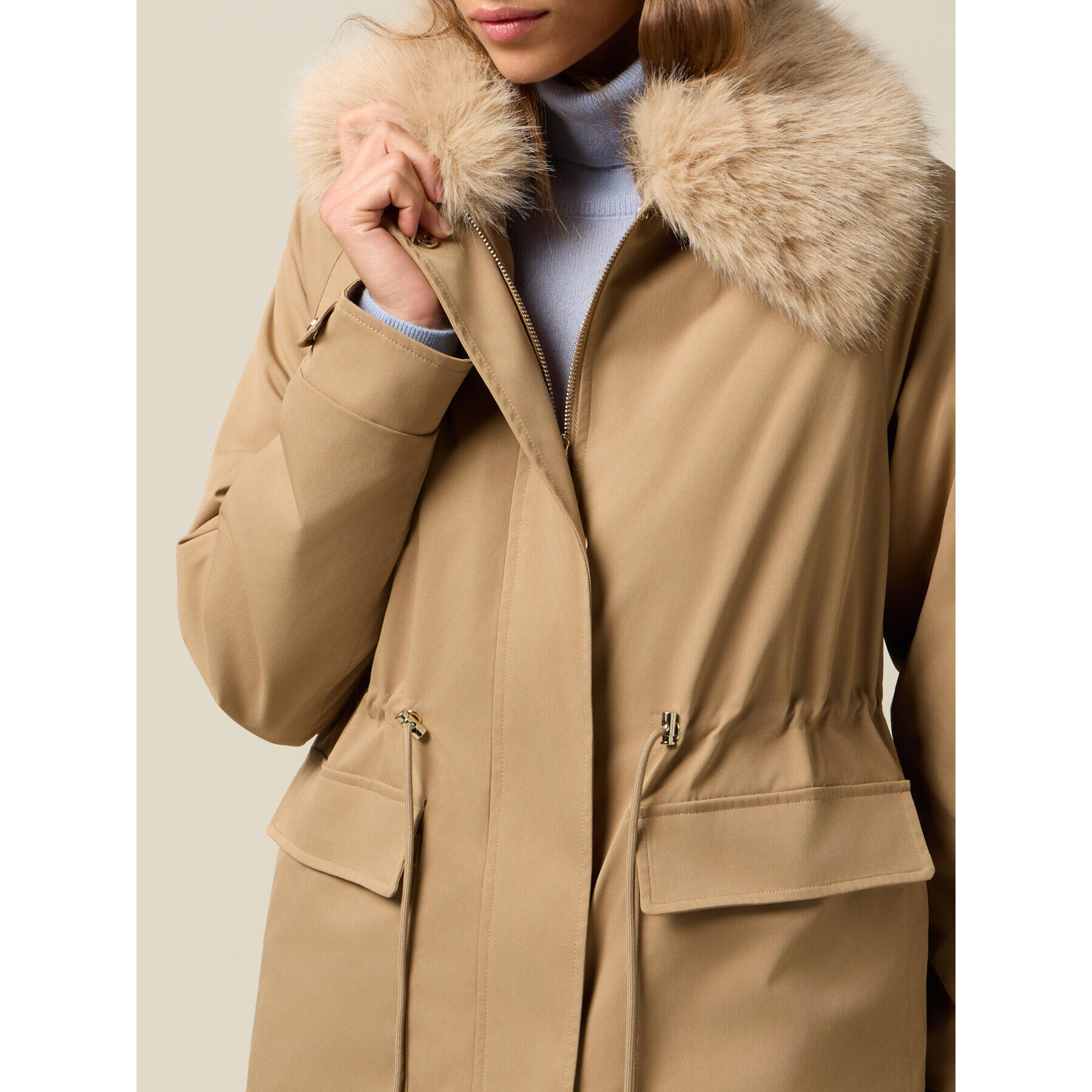 Oltre - Parka imbottito con colletto peloso - Beige