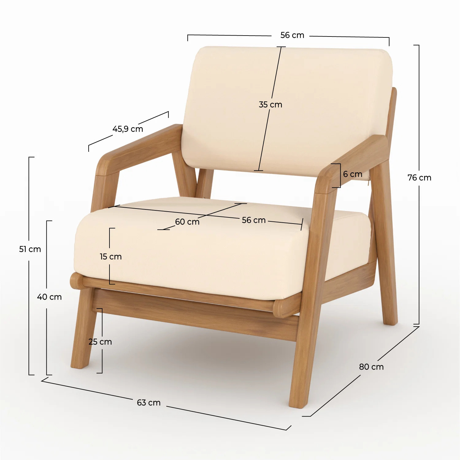 Fauteuil de jardin en bois d'acacia et tissu beige clair - Siargao