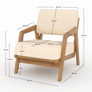 Fauteuil de jardin en bois d'acacia et tissu beige clair - Siargao