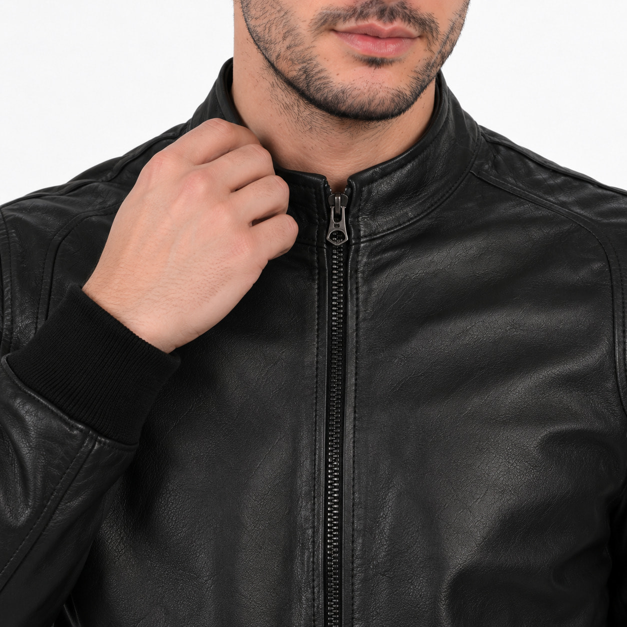 Giubbino in vera pelle di vitello Nero-Slim Fit