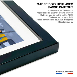 Affiche abstraite champs de bleuet Affiche + cadre en bois - Noir