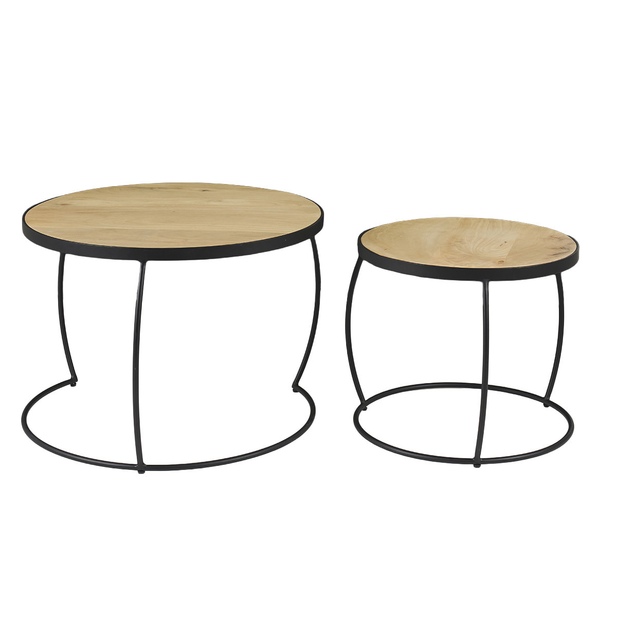 Tables basses gigognes rondes bois manguier massif (lot de 2) BARREL