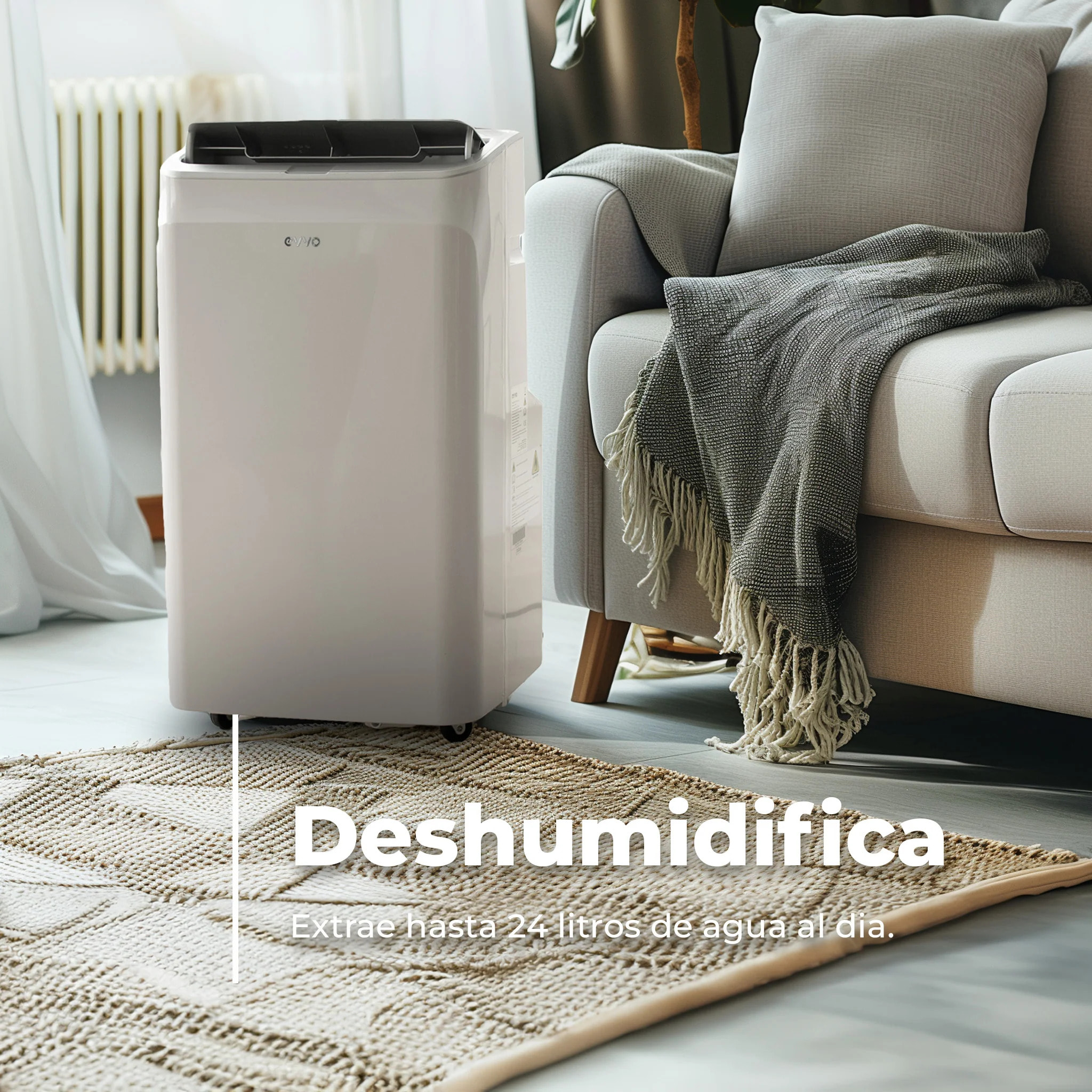 EVVO Aire Acondicionado Portatil Frio y Calor P12, silencioso, 4 en 1 - Refrigeración, calefacción, ventilación y deshumidificación