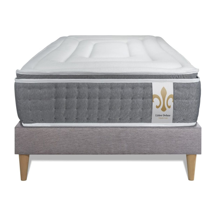 Ensemble Matelas Vingt-Six PLUS - 26cm - Ressorts ensachés et mémoire de forme - Surmatelas intégré - Sommier kit Gris