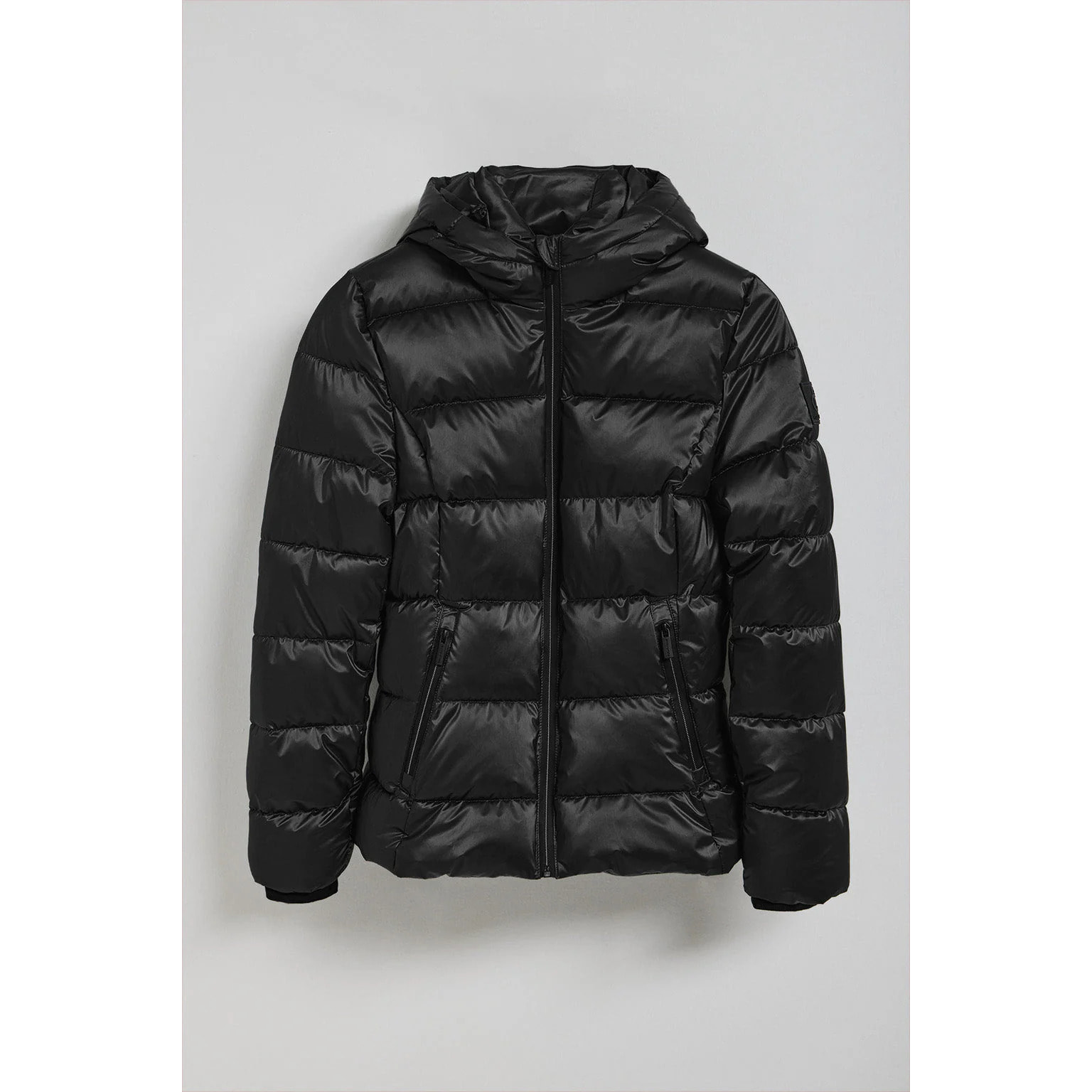 Chaquetón negro efecto brillo Snow de capucha fija y detalles Polo Club