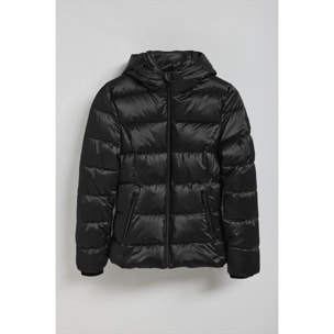 Chaquetón negro efecto brillo Snow de capucha fija y detalles Polo Club