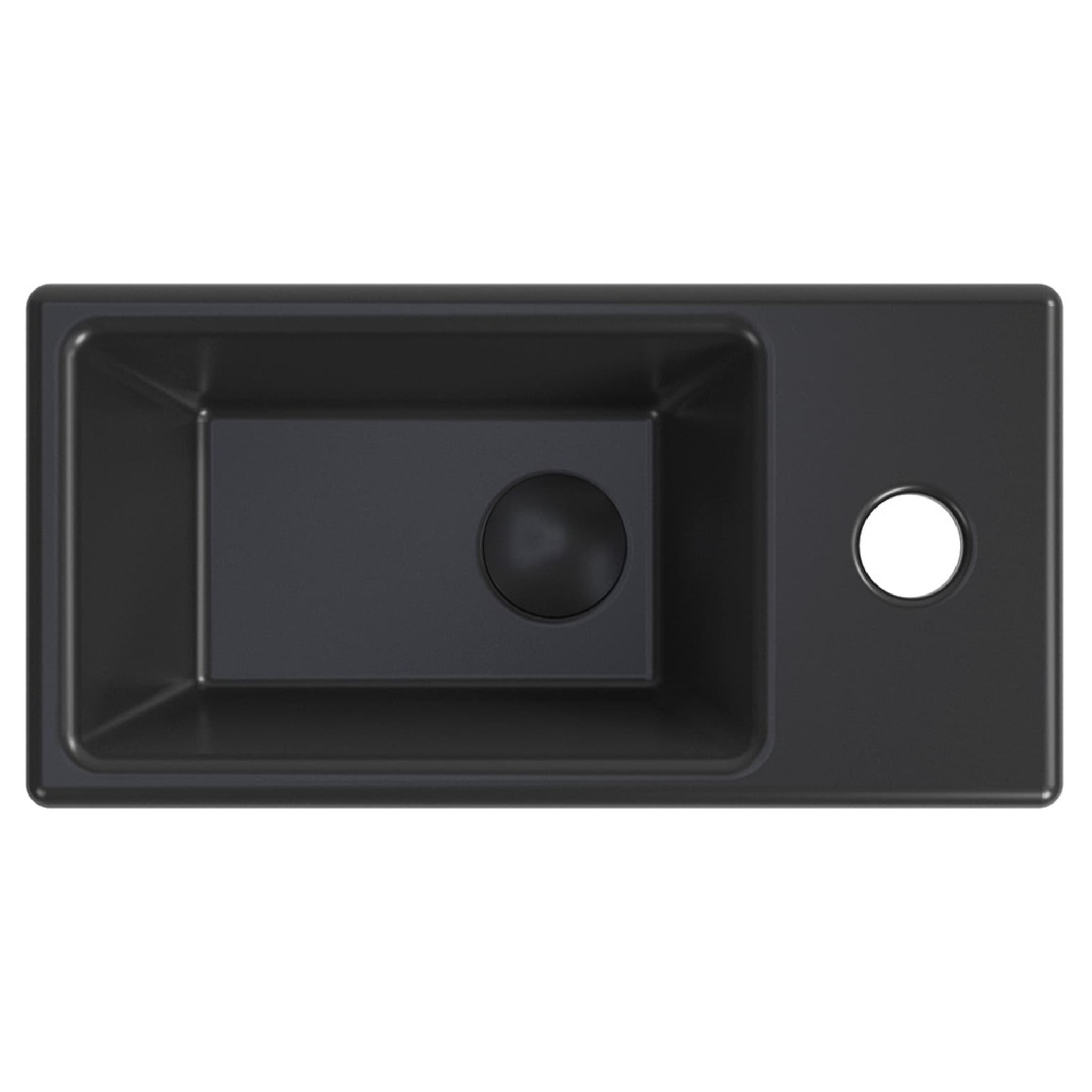 Brevis Lave-mains suspendu Noir mat avec trou pour robinetterie à droite, 40,5x20,5x10,5cm + Bonde