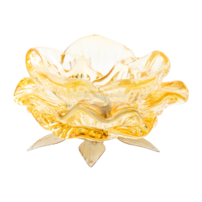 J-Line Photophore Fleur - verre - jaune - 2 pièces