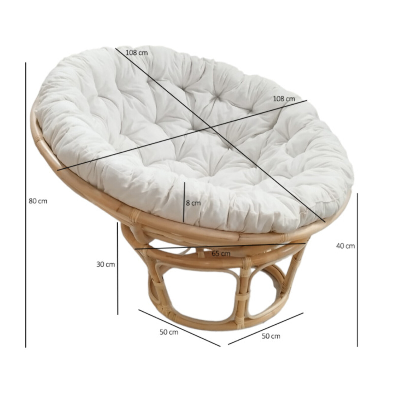 Fauteuil loveuse 1 place en rotin avec coussin blanc NINON