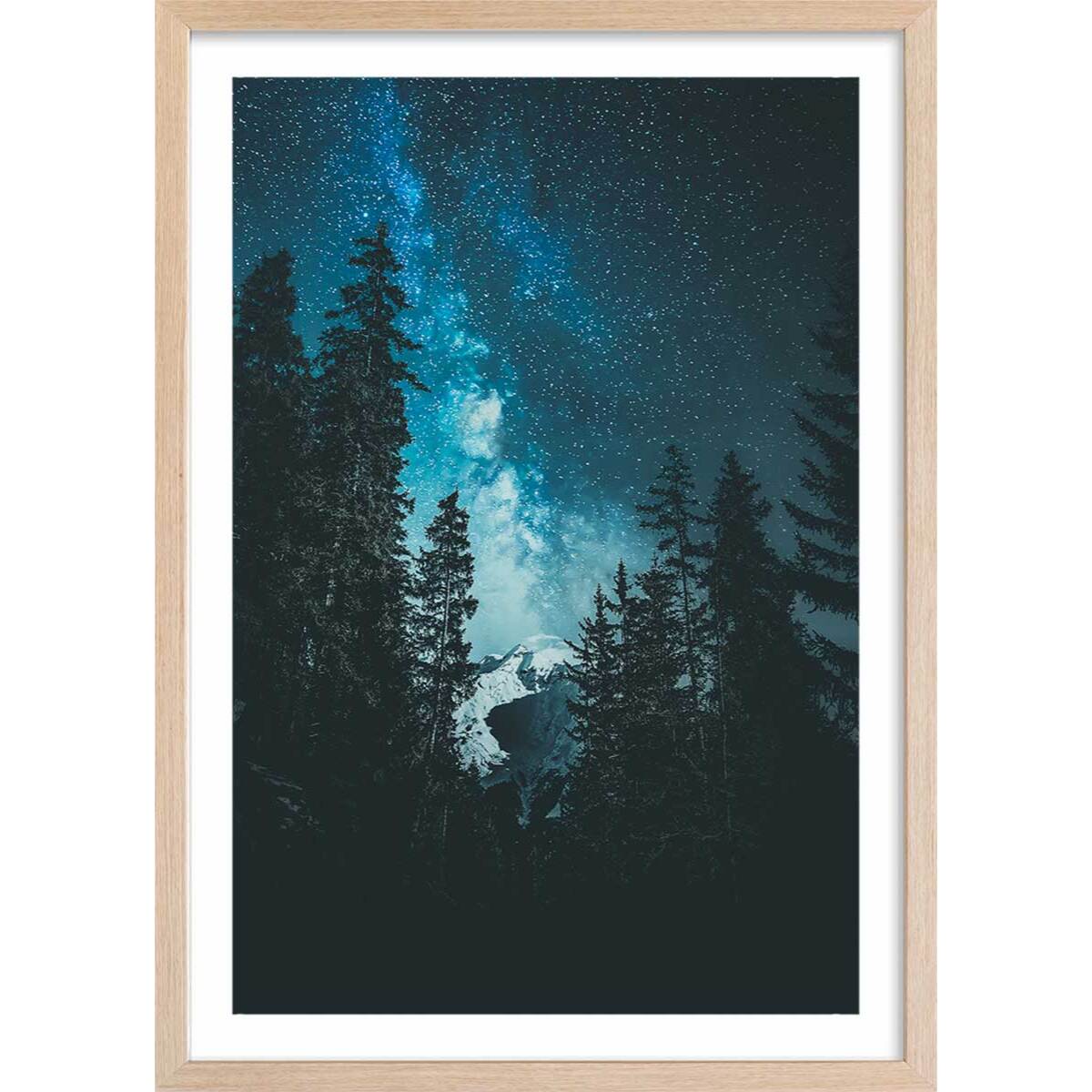 Affiche paysage voie lactée alpine Affiche + cadre en bois - Chêne