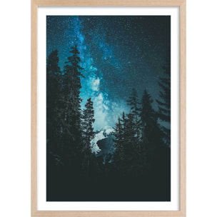Affiche paysage voie lactée alpine Affiche + cadre en bois - Chêne