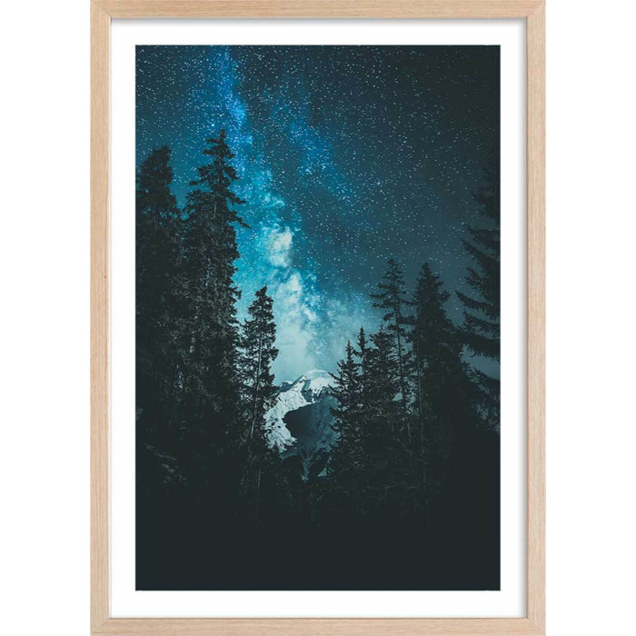 Affiche paysage voie lactée alpine Affiche + cadre en bois - Chêne
