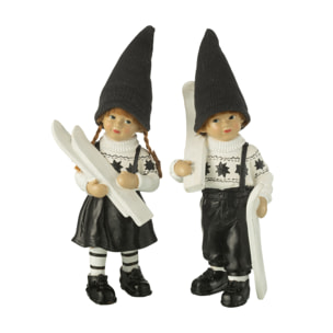 J-Line décoration enfants Ski - polyrésine - noir/blanc - large - 2 pcs