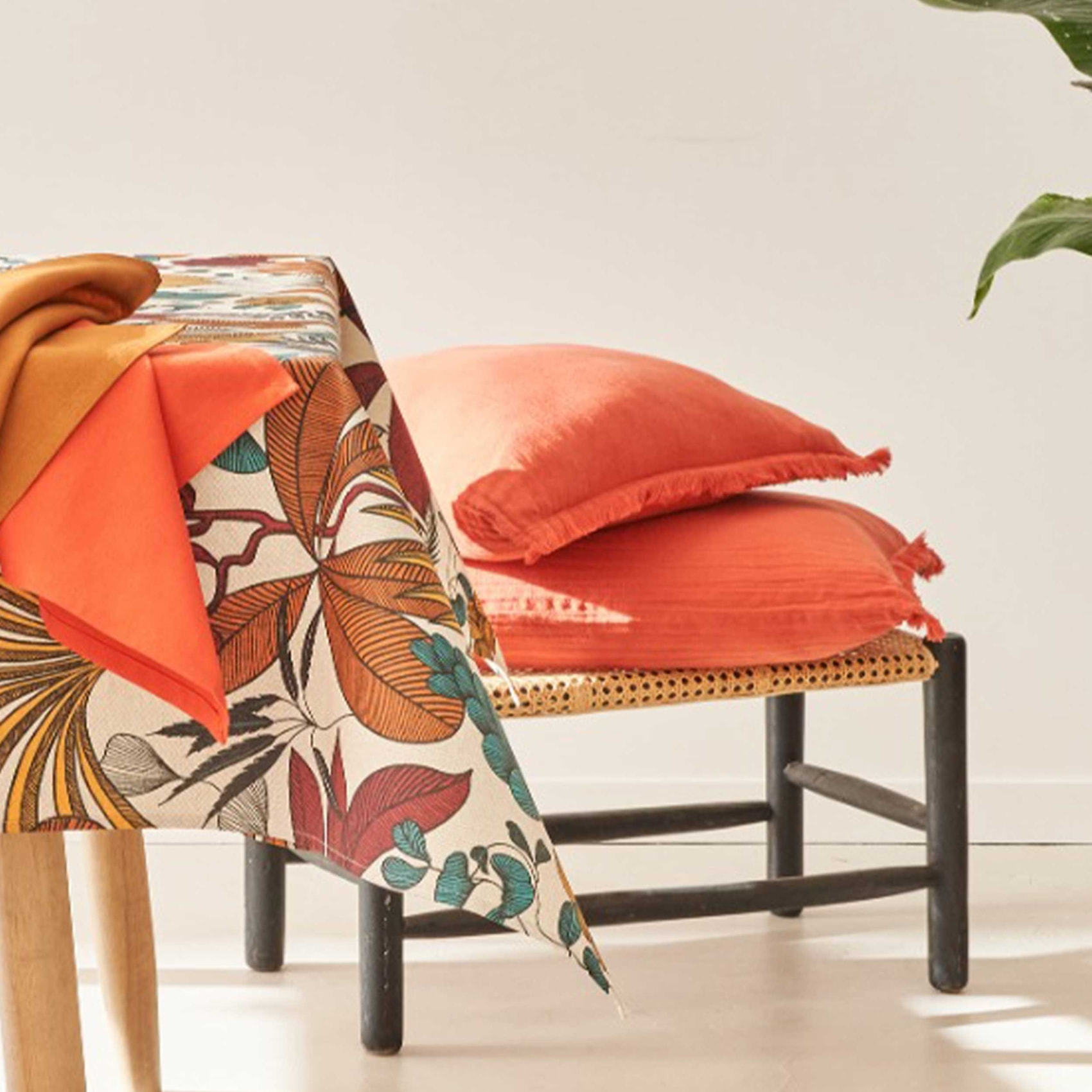 Nappe rectangulaire en coton enduit - Orange Sanguine