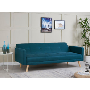 Canapé scandinave convertible 3 places en tissu bleu canard VANSO