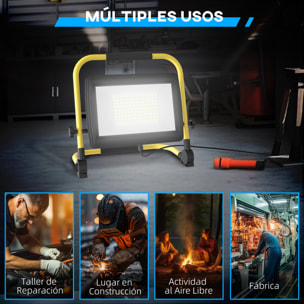 Foco LED Recargable con Cabezas y Soporte Ajustables 100 W 8500 Lúmenes IP65 6500K Foco Proyector Led Resistente a la Intemperie Portátil con Asa para Interior y Exterior Amarillo y Negro