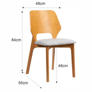 Lot de 2 chaises Tomasucci NATACHA, finition chêne et tissu gris clair, 48 x 55 x H.84 cm