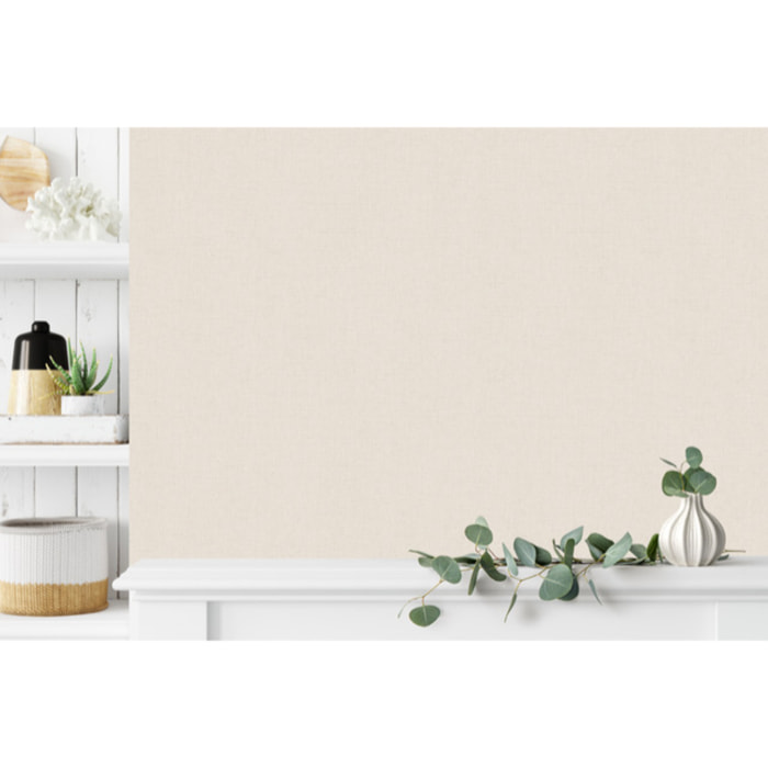 Papier peint uni effet toile lin blanc crème