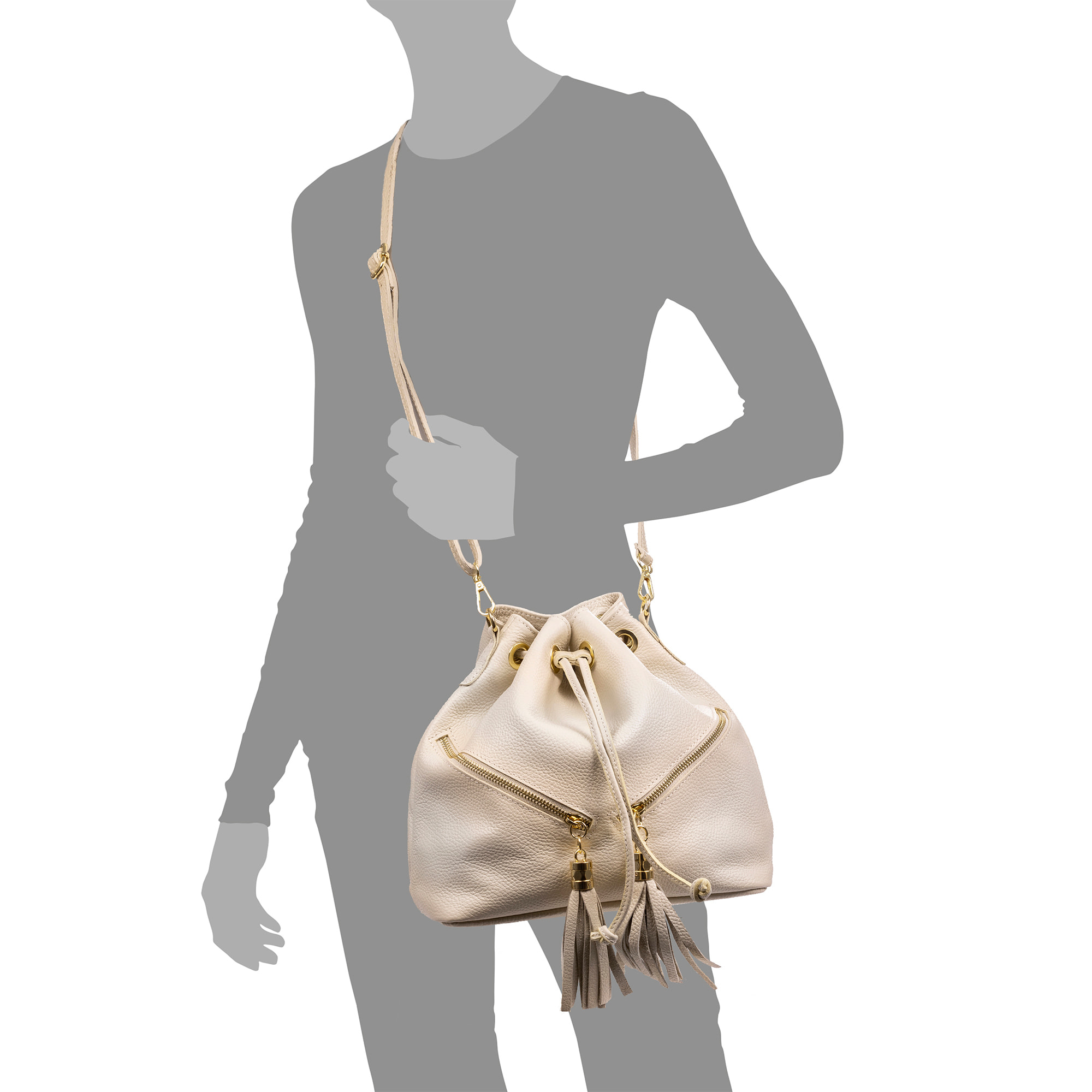 Arzene borsa a tracolla in vera pelle dollaro. Design arricciato cool e frange sul davanti