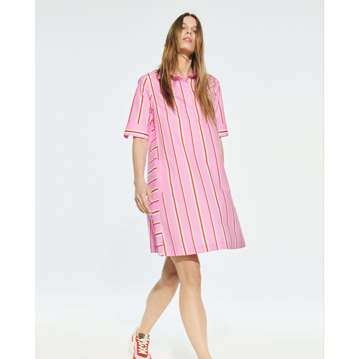 Abito Camicia a Righe Maniche Corte