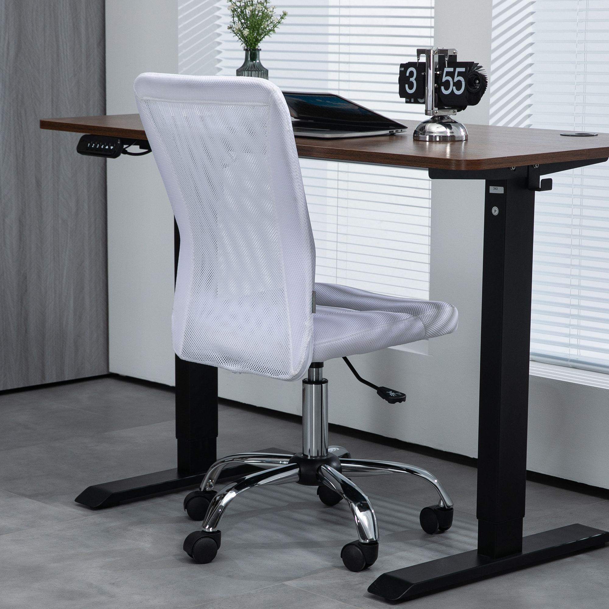 Vinsetto Chaise de bureau ergonomique hauteur réglable piètement chromé pivotant 360° revêtement blanc