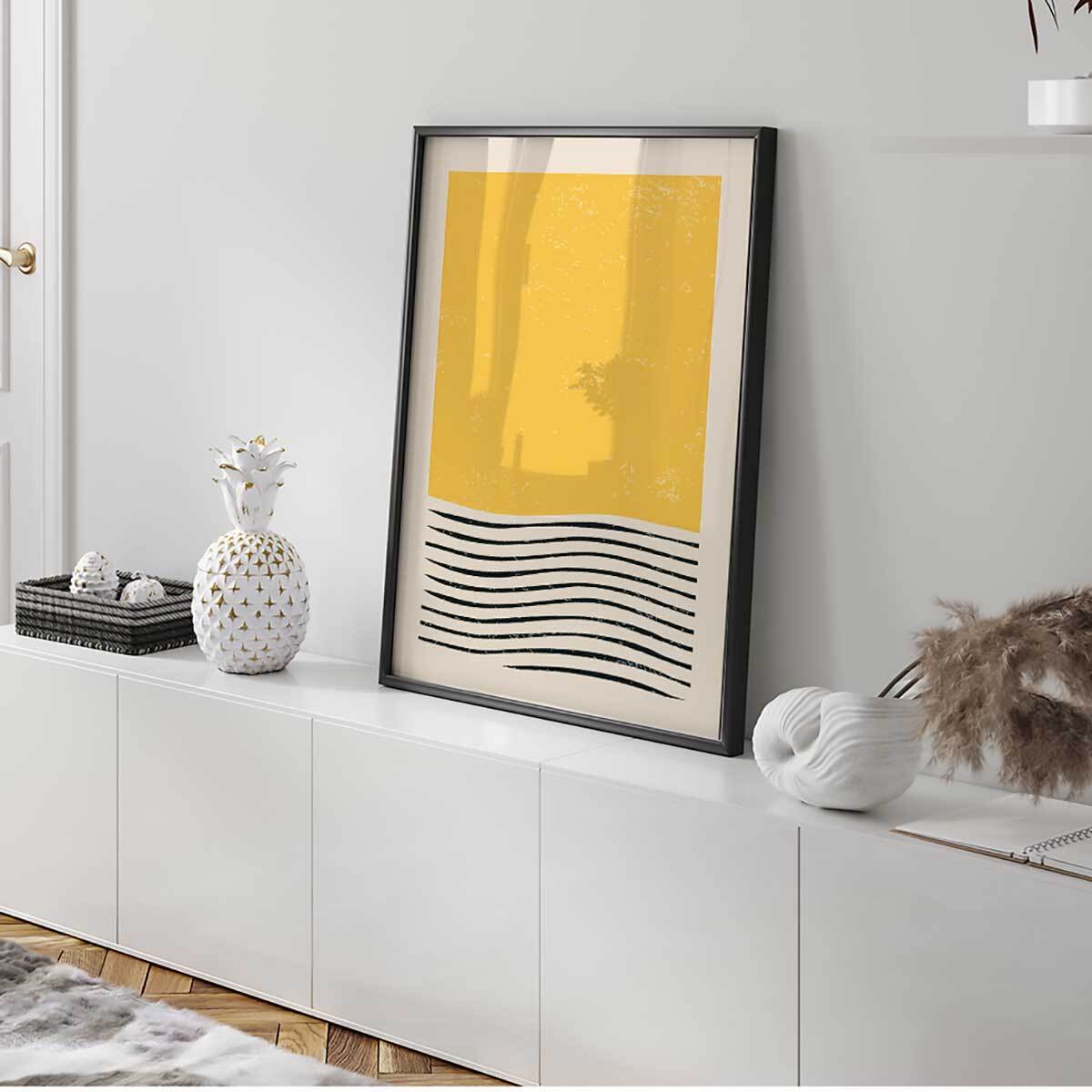 Affiche encadrée abstraite minimaliste formes et lignes Affiche + cadre en métal - Noir