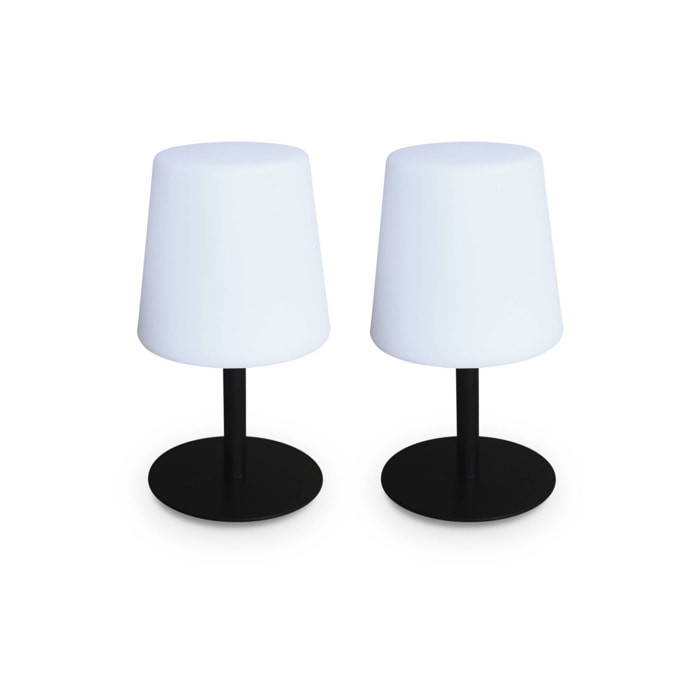 Lot de 2 lampes LED à poser de 28cm noire - Lampes de table décorative lumineuse. Ø 16cm