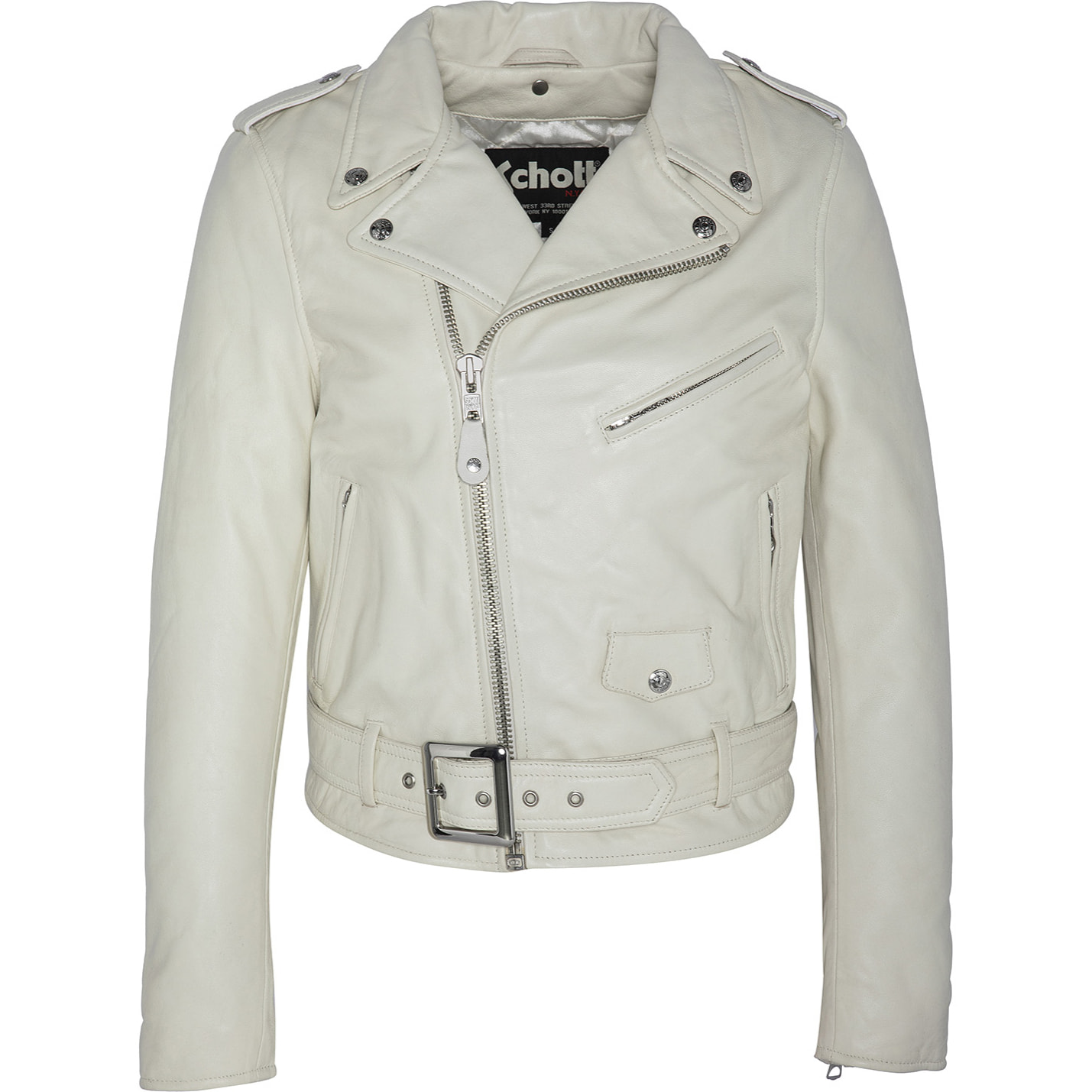 GIUBBETTO PERFECTO CON CINTURA SCHOTT PELLE OFF WHITE