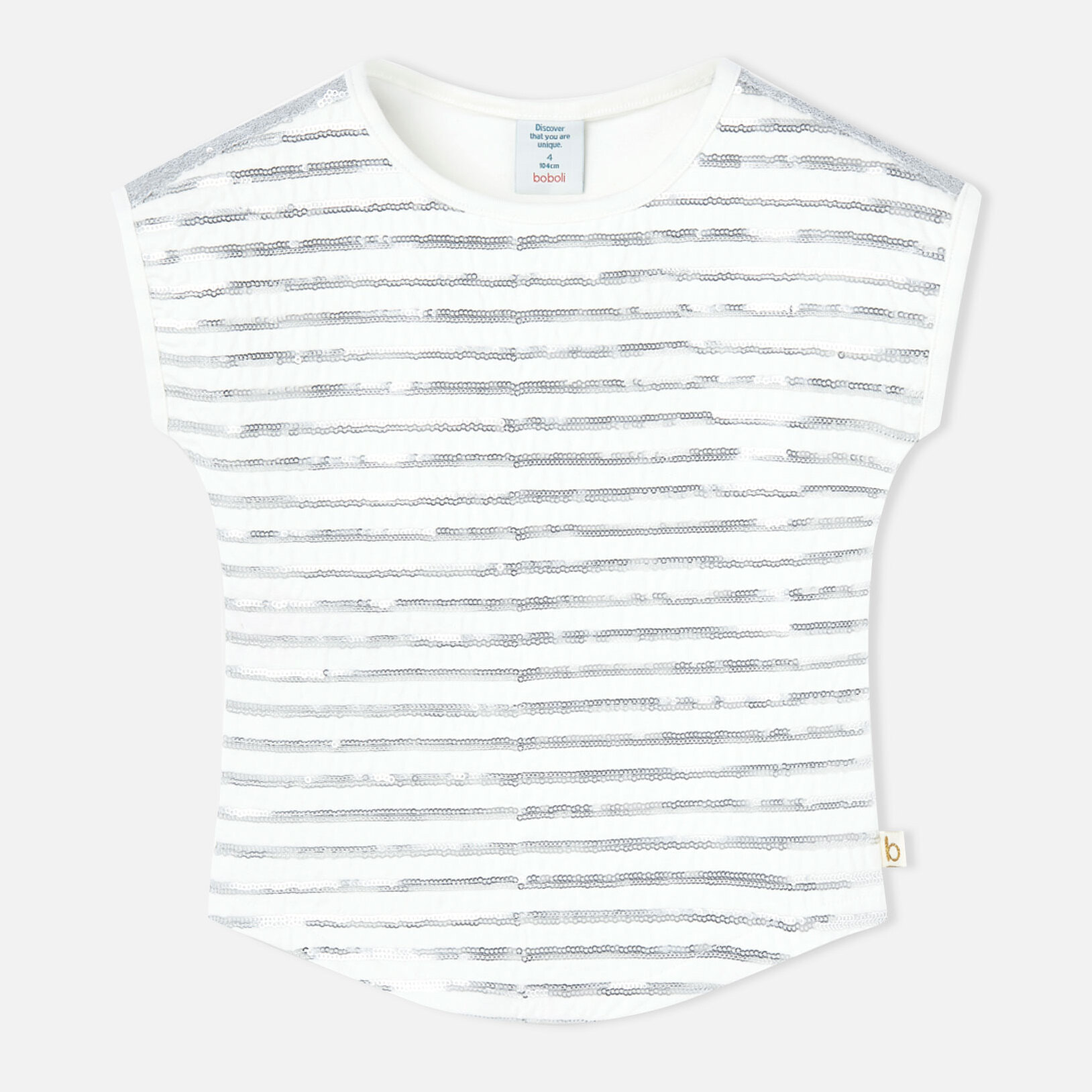 Camiseta elástica niña, estampado de rayas, blanco