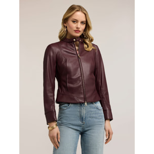 Motivi - Chaqueta corta con cremallera y cuello mao - Burgundy