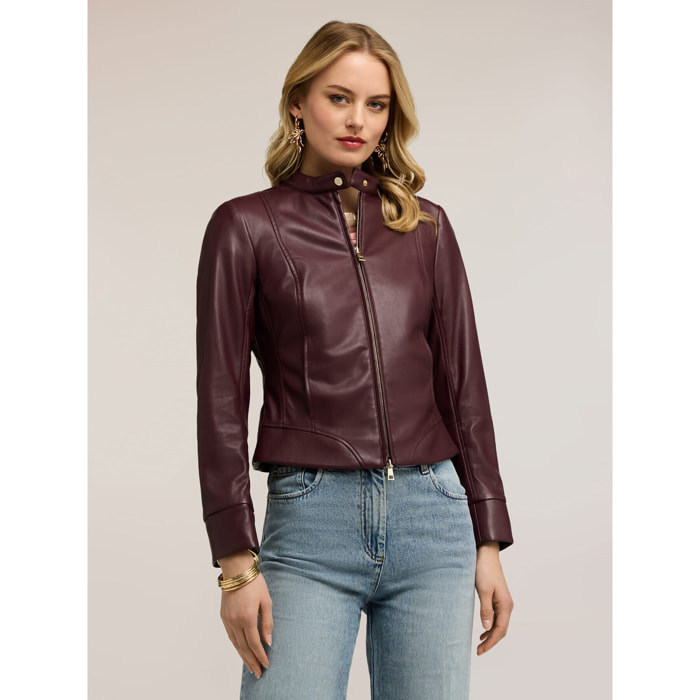 Motivi - Chaqueta corta con cremallera y cuello mao - Burgundy