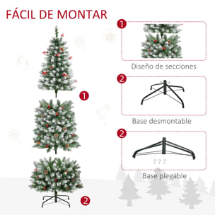 árbol de Navidad Nevado Artificial 180 cm con 300 Luces LED Blanco Cálido 618 Ramas Ignífugas de PVC Decoraciones Incluidas y Base Plegable Ø65x180 cm Verde